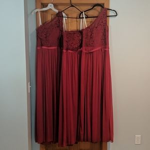 David's Bridal Apple colored bridesmaid dress